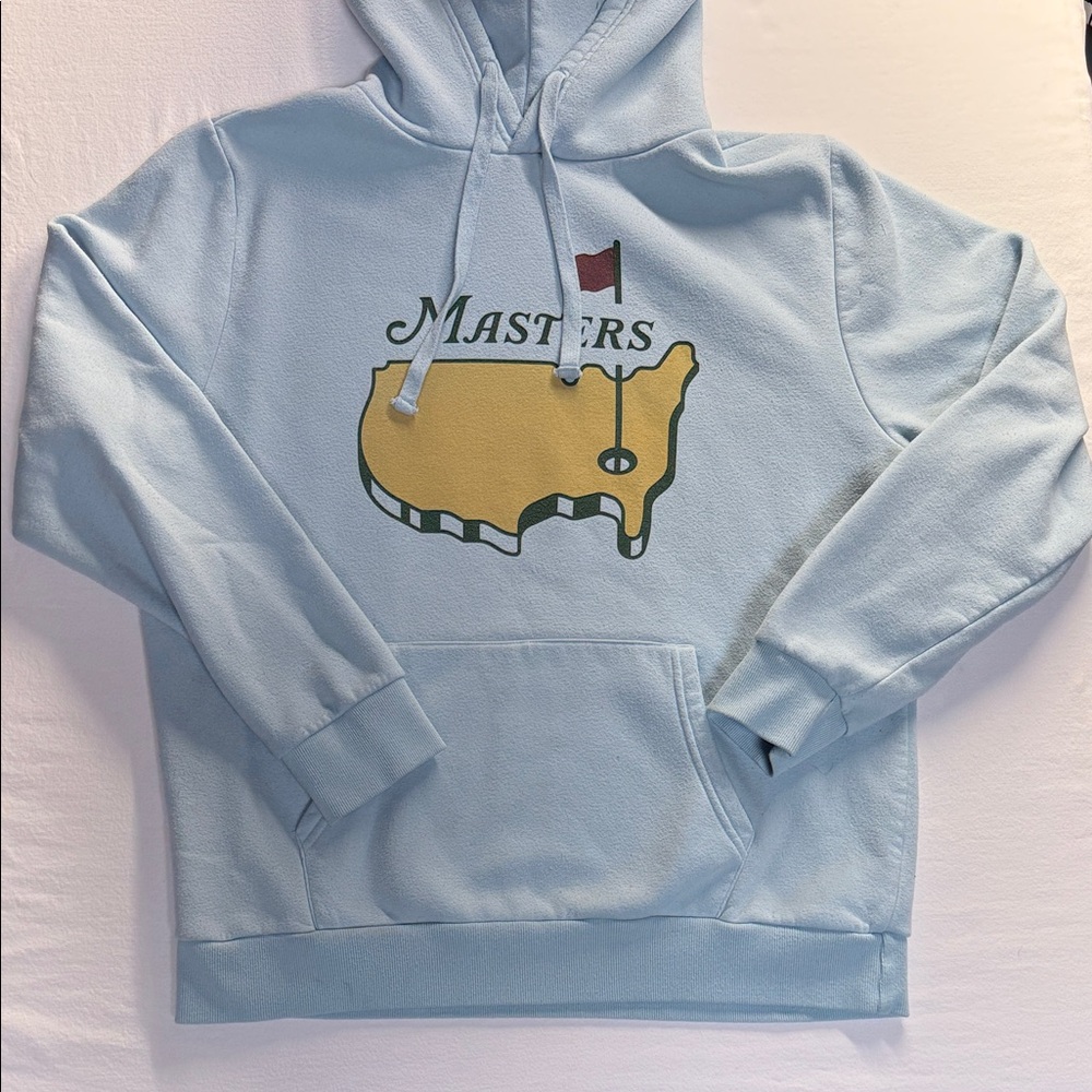 Masters Light Blue Hoodie with Yellow Map Graphic and Red Flag